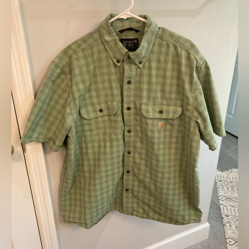 Carhartt Green on Green Checkered Short Sleeve Button Up Shirt Size XL Men’s